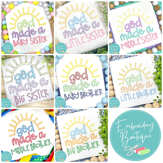 God Made Sun Sketch Embroidery Bundle, Embroidery Design, Embroidery Boutique