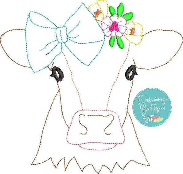 Cow Bow Bean Stitch Applique, Applique, Embroidery Boutique