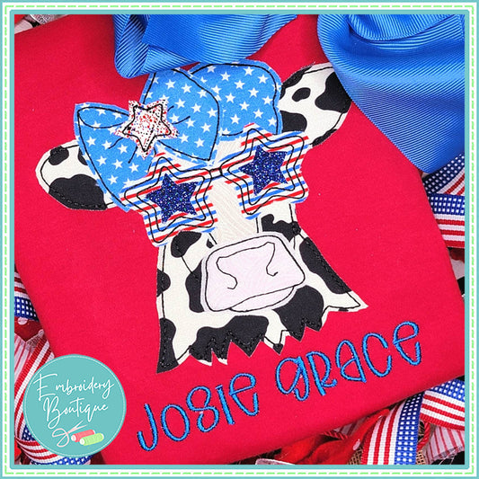 Cow Stars Bow Bean Stitch Applique, Applique, Embroidery Boutique