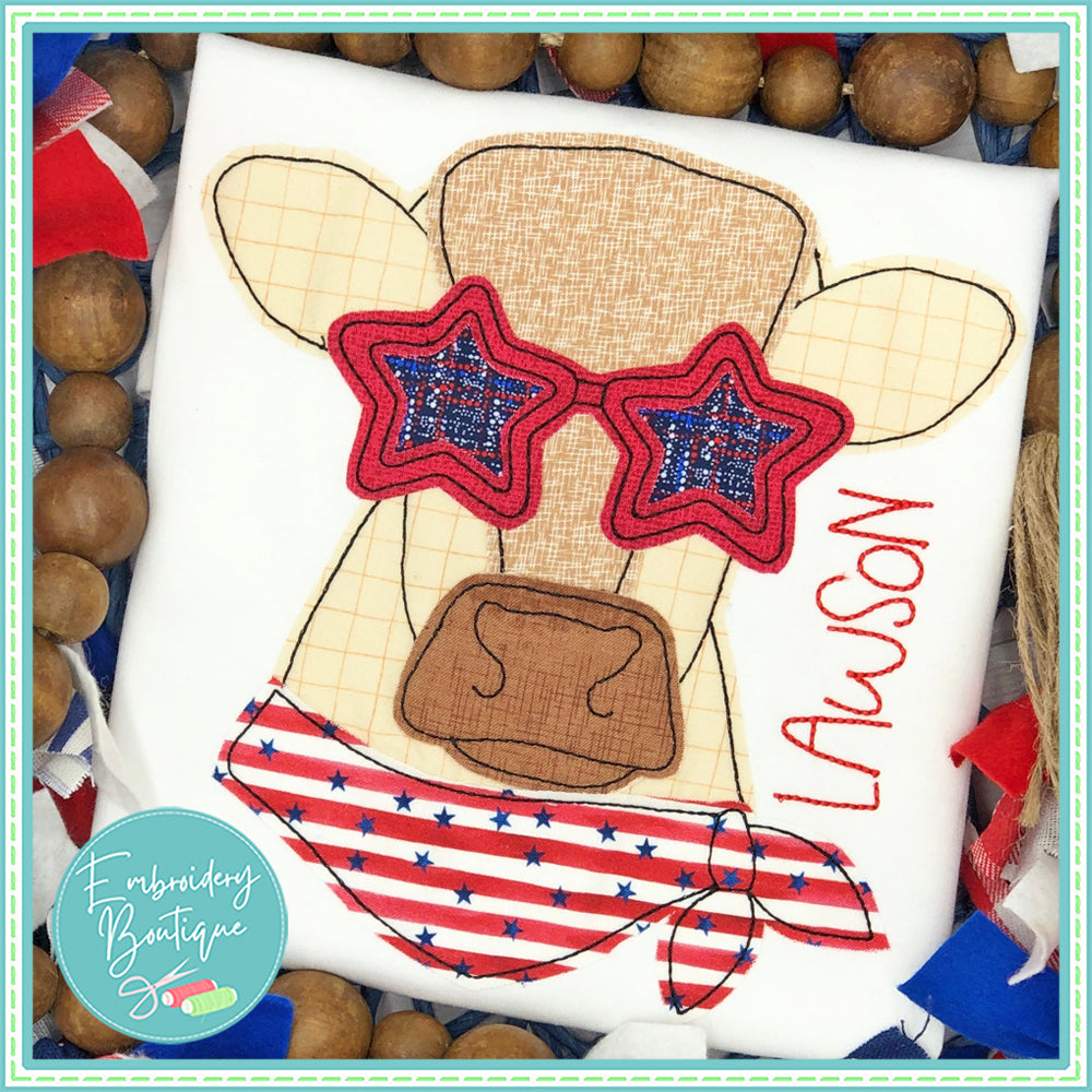 Cow Stars Shades Bean Stitch Applique, Applique, Embroidery Boutique