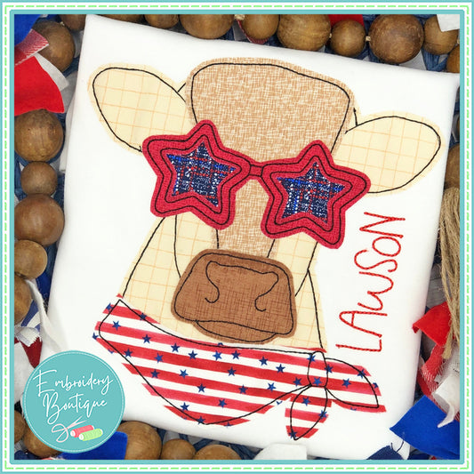 Cow Stars Shades Bean Stitch Applique, Applique, Embroidery Boutique