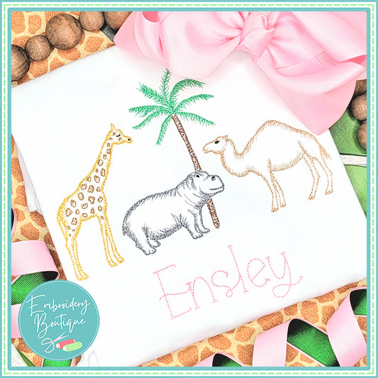 Giraffe Hippo Camel Watercolor Embroidery Design, Embroidery, Embroidery Boutique