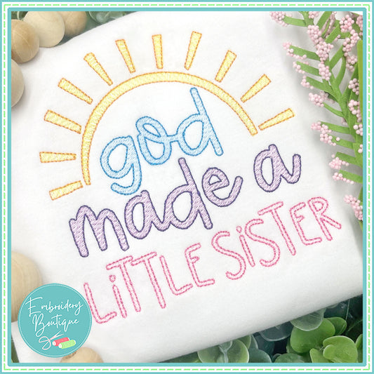 God Made Little Sister Sun Sketch Embroidery Design, Embroidery Design, Embroidery Boutique