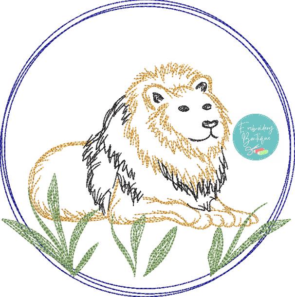 Lion Circle Watercolor Embroidery Design, Embroidery, Embroidery Boutique