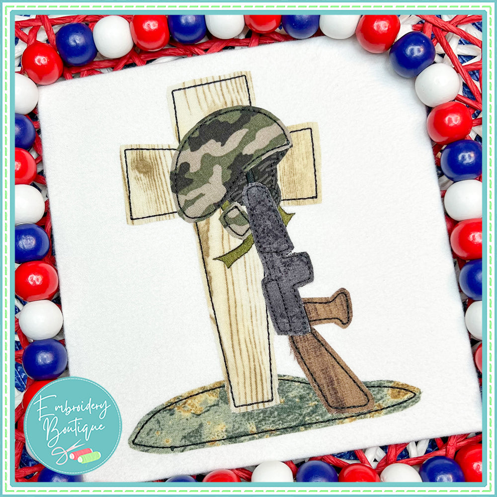 Memorial Day Cross Bean Stitch Applique, Applique, Embroidery Boutique