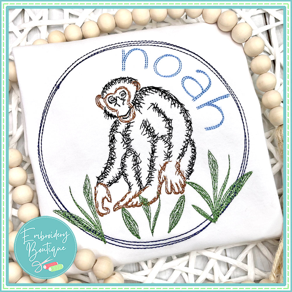 Monkey Circle Watercolor Embroidery Design, Embroidery, Embroidery Boutique