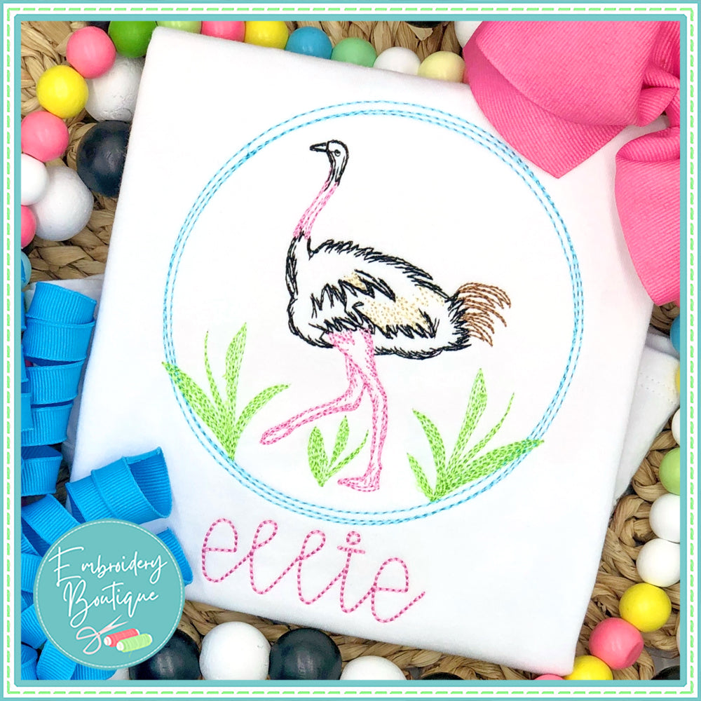 Ostrich Circle Watercolor Embroidery Design, Embroidery, Embroidery Boutique