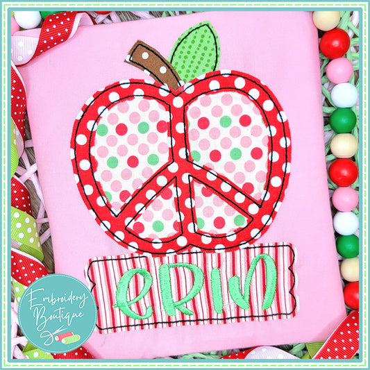 Peace Apple Banner Bean Stitch Applique, Applique, Embroidery Boutique