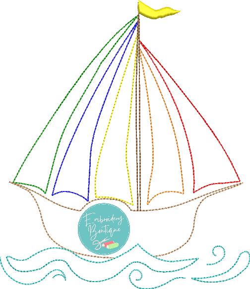 Sailboat Bean Stitch Applique, Applique, Embroidery Boutique