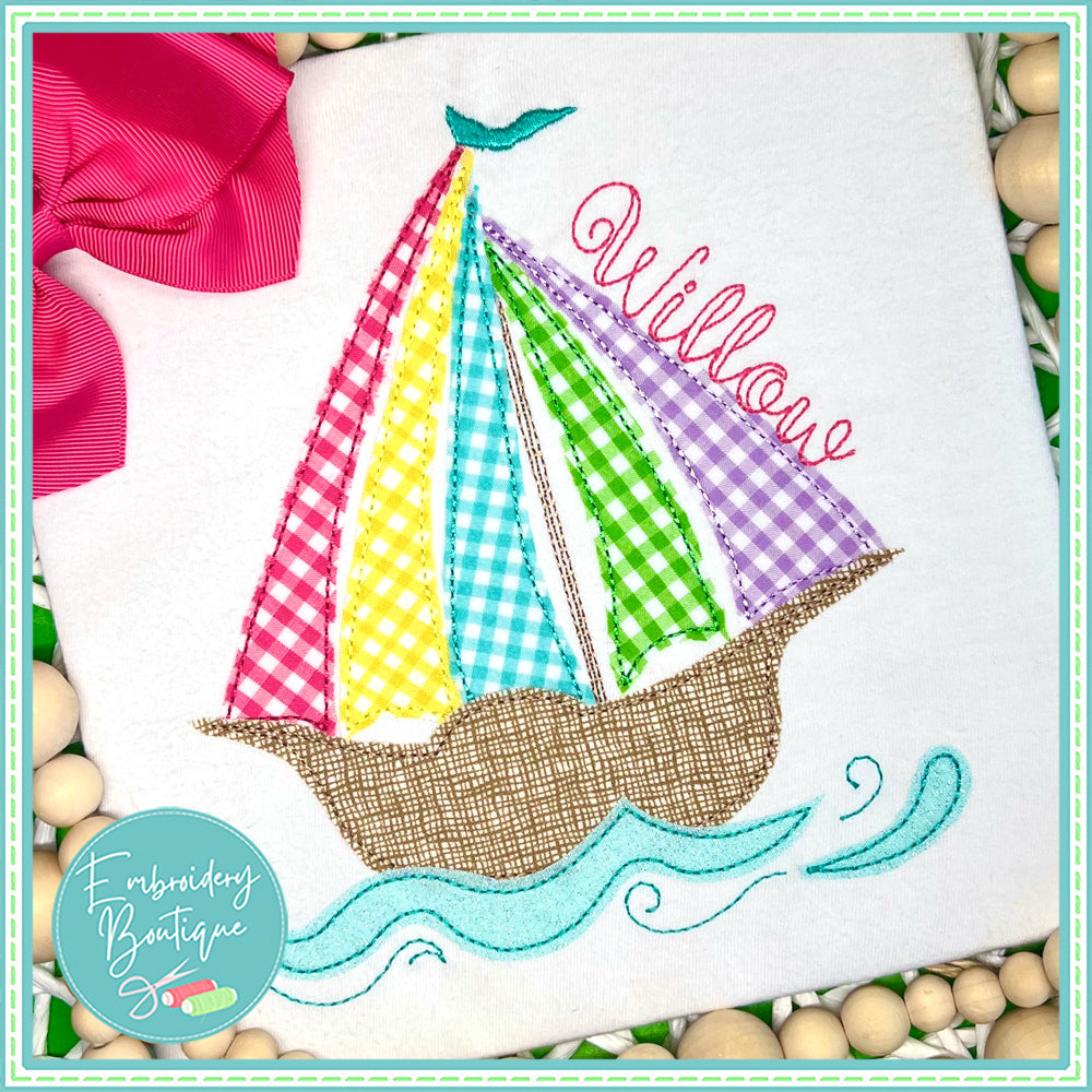 Sailboat Bean Stitch Applique, Applique, Embroidery Boutique