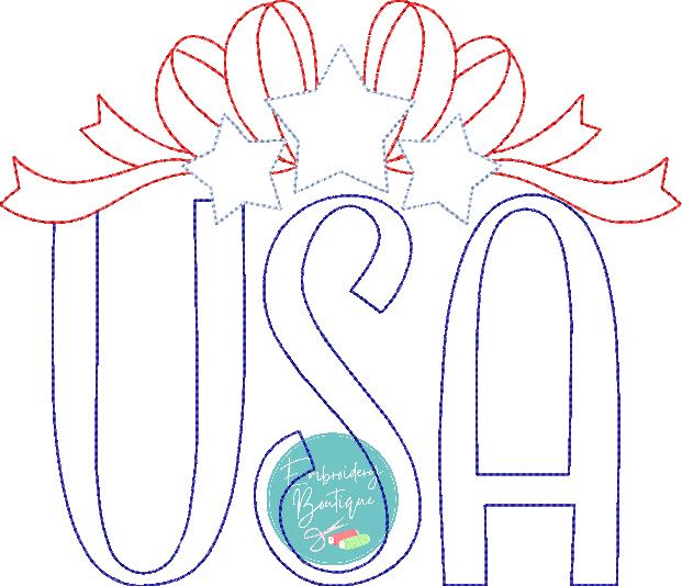 USA Bow Stars Bean Stitch Applique, Applique, Embroidery Boutique