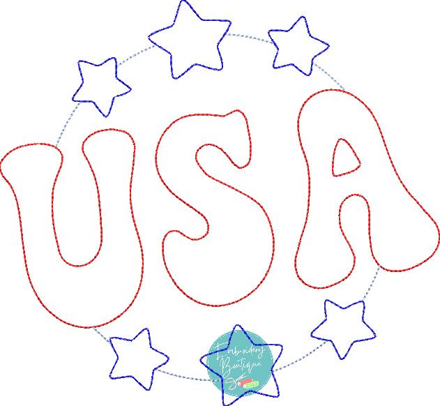 USA Circle Stars Bean Stitch Applique, Applique, Embroidery Boutique