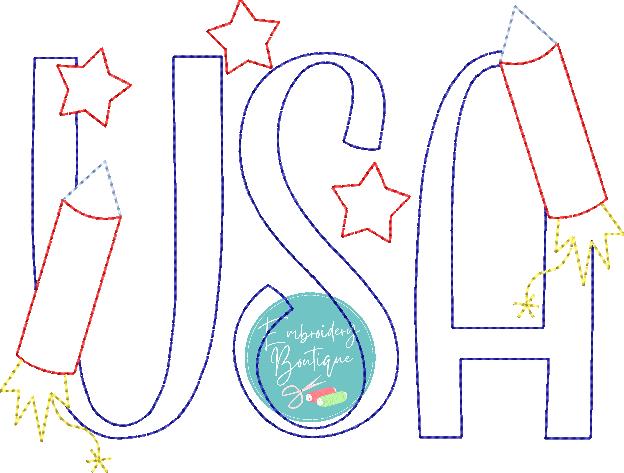 USA Fireworks Bean Stitch Applique, Applique, Embroidery Boutique