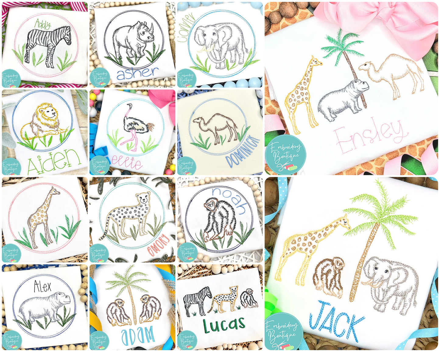 Zoo Watercolor Embroidery Design Bundle, Bundle, Embroidery Boutique