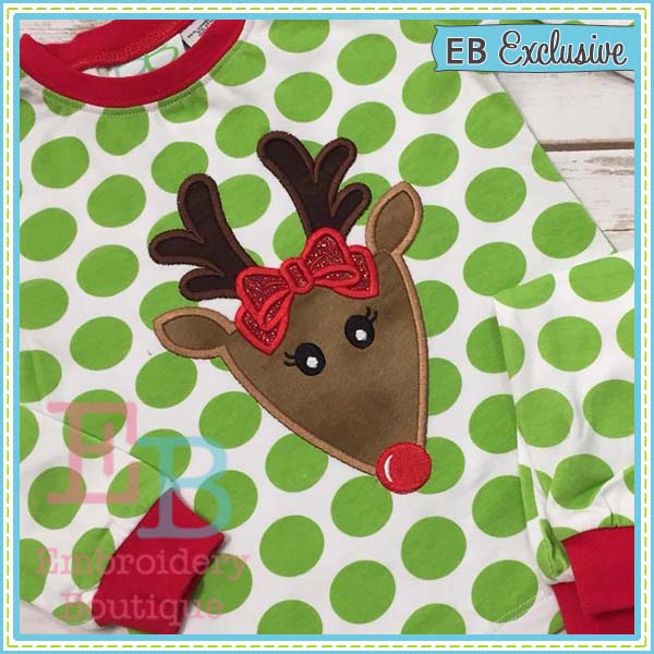 Girl Reindeer Face Applique, Applique