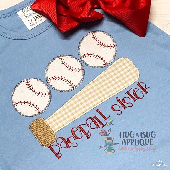 Bat Ball Trio Zig Zag Stitch Applique, Applique