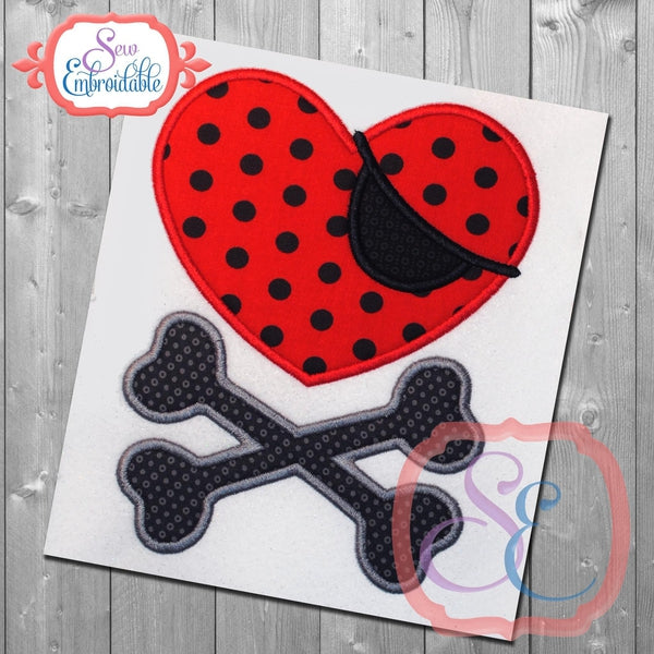 Satin Skull Heart Applique, Applique