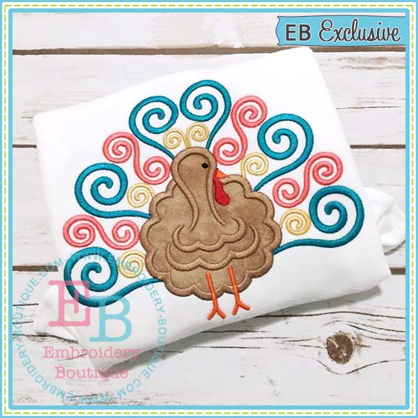 Swirl Turkey Embroidery Design, Applique