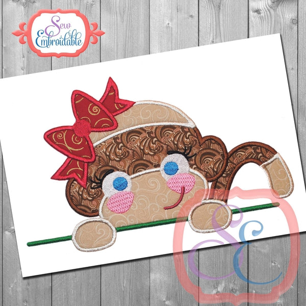 Girl Sock Monkey Peeker Applique, Applique