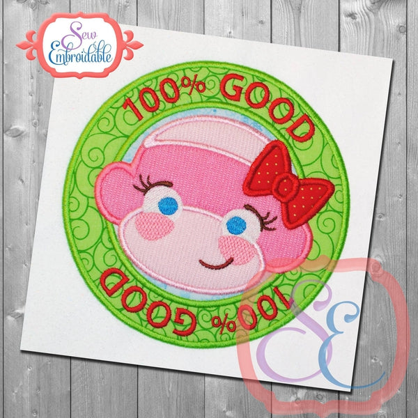 100% Good Girl Monkey Applique, Applique
