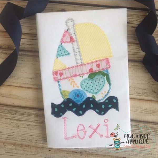 Boat Heart Zig Zag Stitch Applique Design, Applique