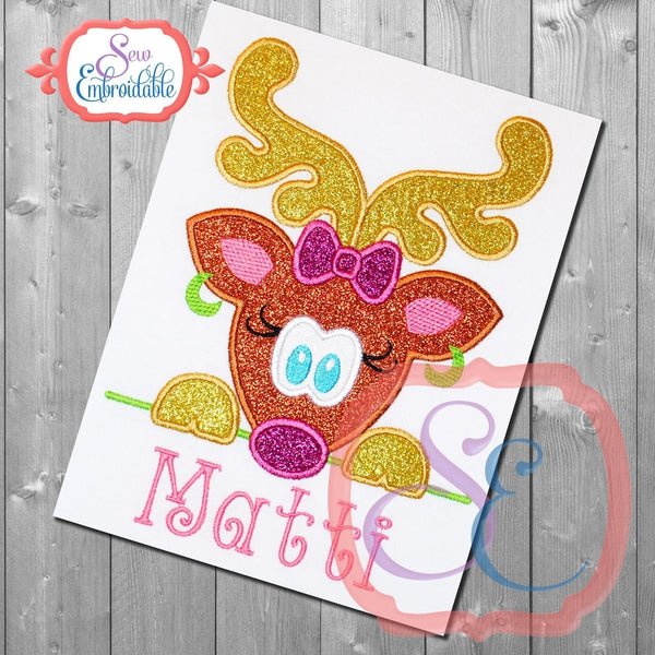 Reindeer Girl Peeker Applique, Applique