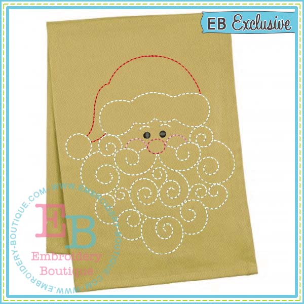 Redwork Swirly Beard Santa Embroidery Design, Embroidery