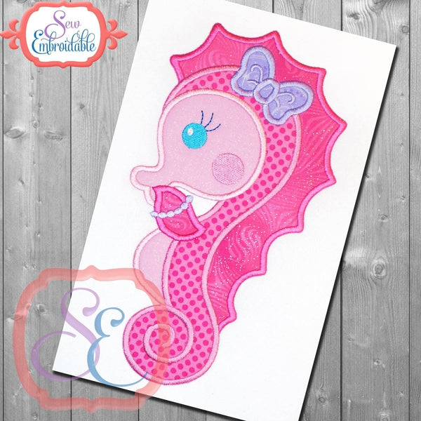 Shy Girl Seahorse Applique, Applique