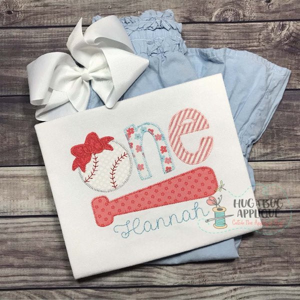 Baseball Bow One Zig Zag Stitch Applique Design, Applique