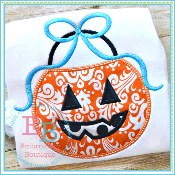 Pumpkin Bucket Bow Applique, Applique