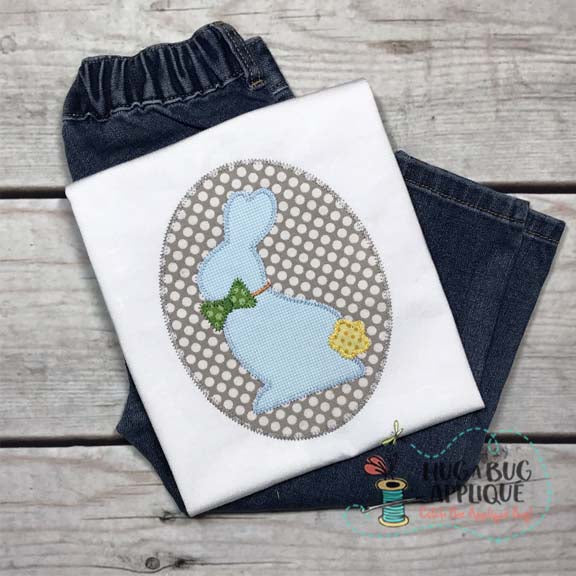 Bunny Boy Oval Zig Zag Stitch Applique Design, Applique