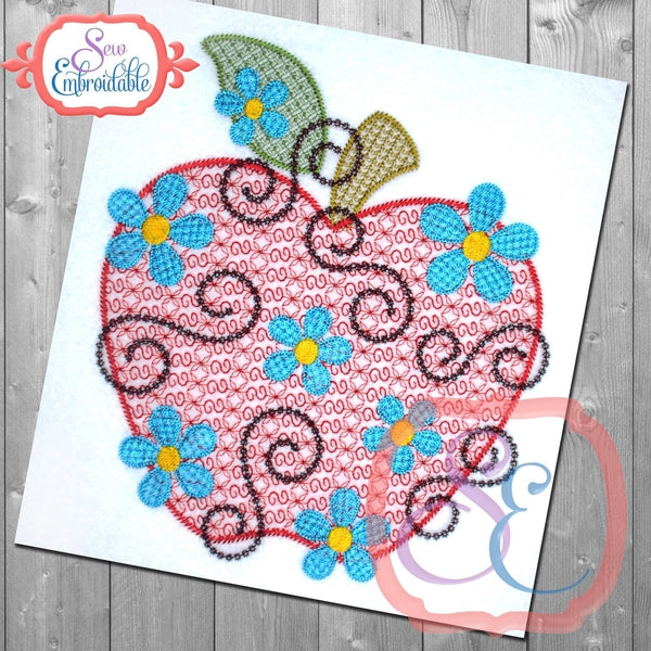 Daisy Swirl Apple Design, Applique