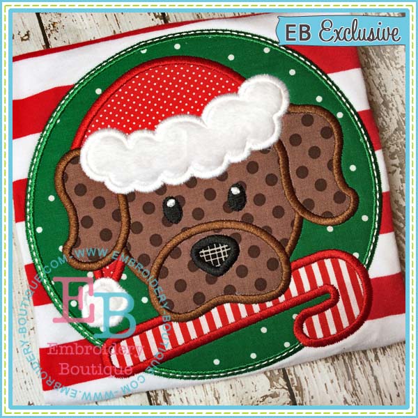 Candy Cane Dog Applique, Applique