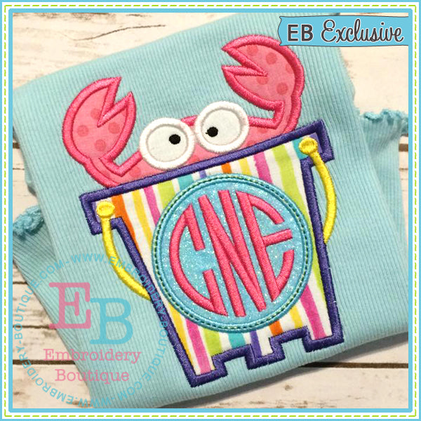 Crab Monogram Bucket Applique, Applique