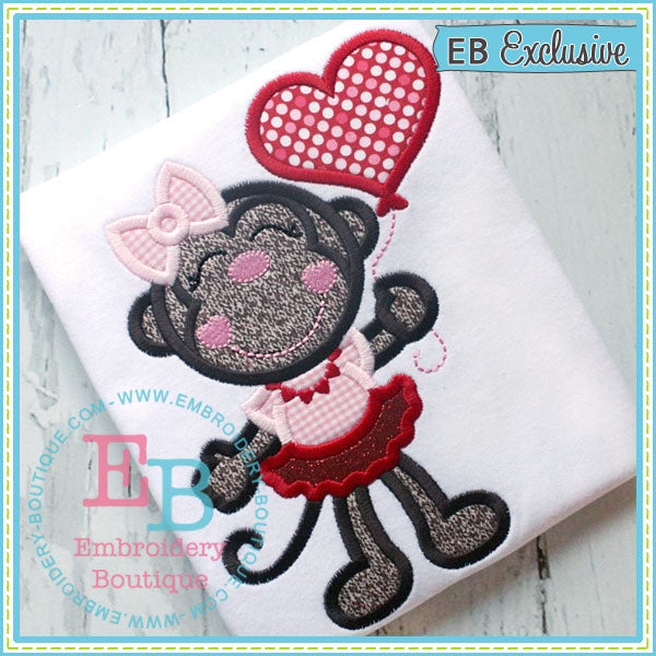 Heart Monkey Applique, Applique