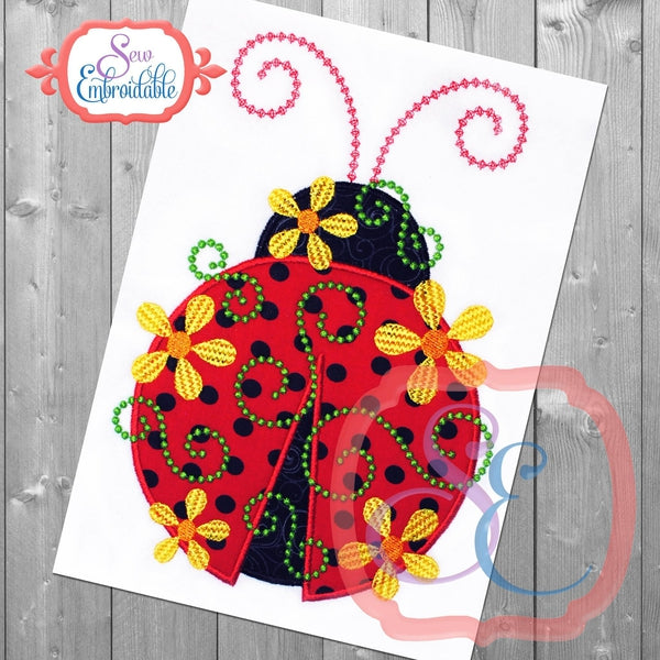 Daisy Swirl Ladybug Applique, Applique