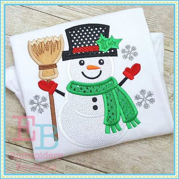 Snowman Broom Applique, Applique