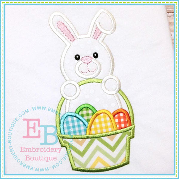 Boy Bunny Basket Applique, Applique