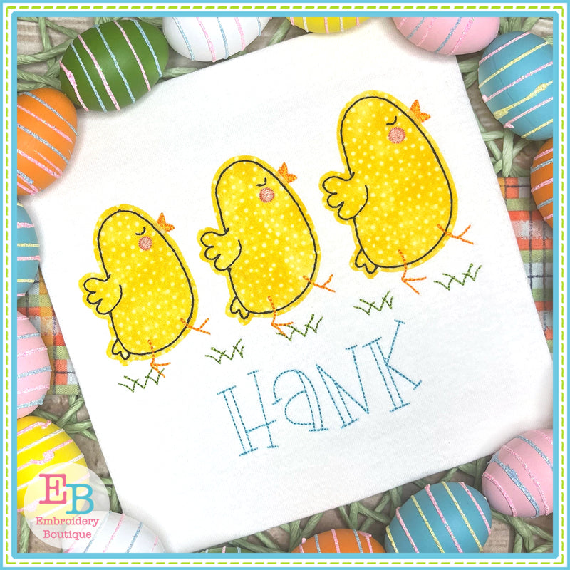 Three Chicks Bean Stitch Applique, Applique