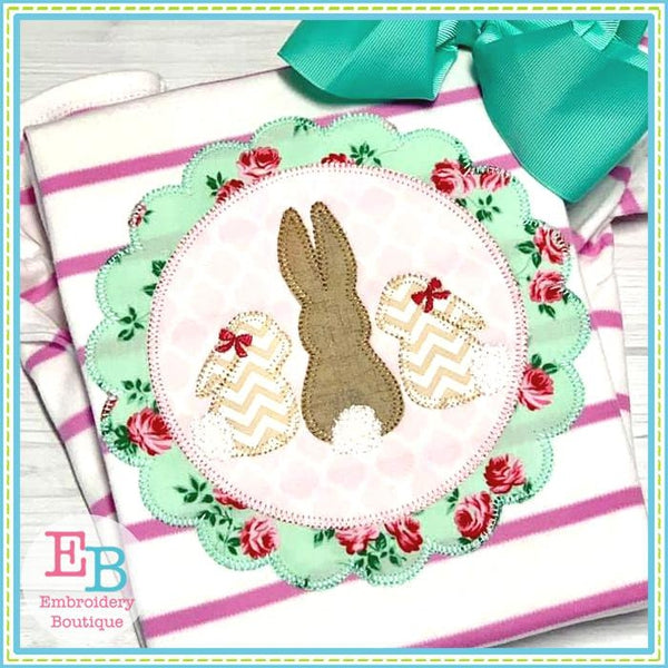 3 Bunnies Scallop Frame Applique, Applique