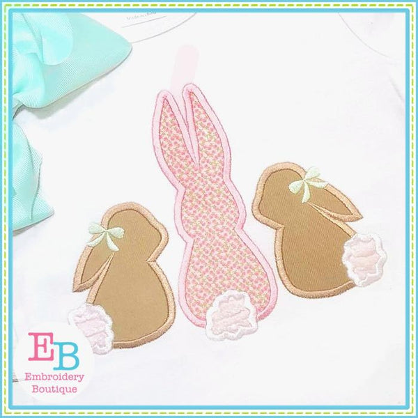 3 Bunnies with Bows Satin Applique, Applique