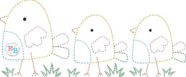 Three Chicks Bean Stitch Applique, Applique