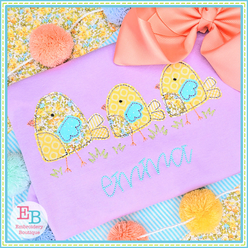 Three Chicks Bean Stitch Applique, Applique