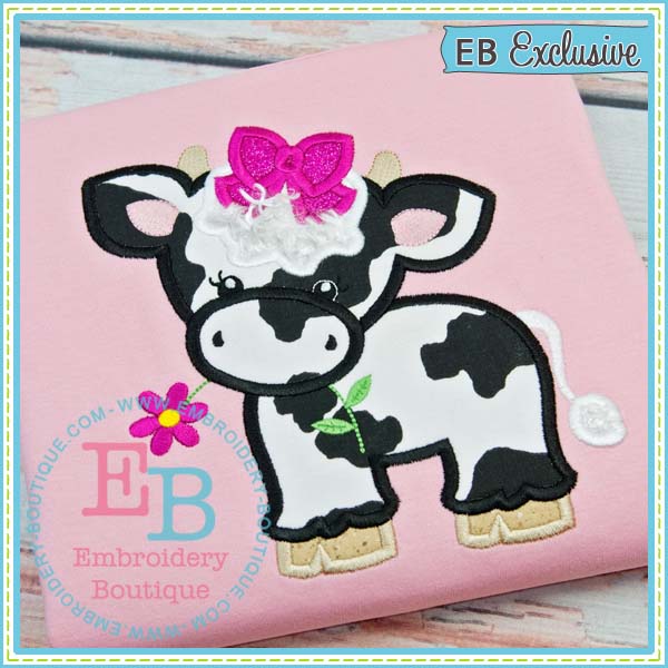 Cow with Bow Applique, Applique