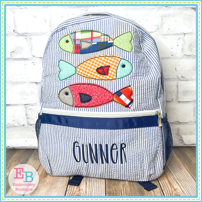 3 Fish In A Row Bean Stitch Applique, Applique