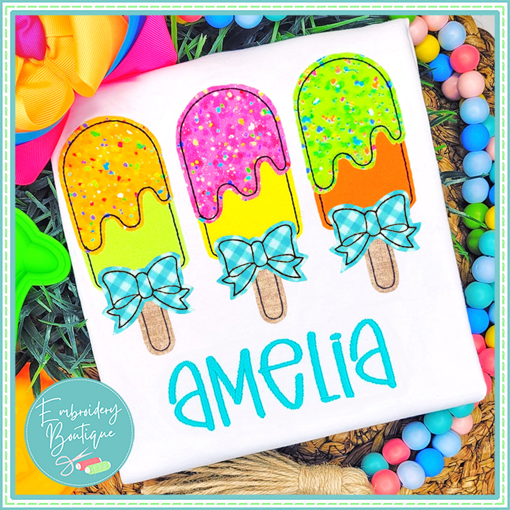 3 Popsicles Bow Bean Stitch Applique, Applique, Embroidery Boutique
