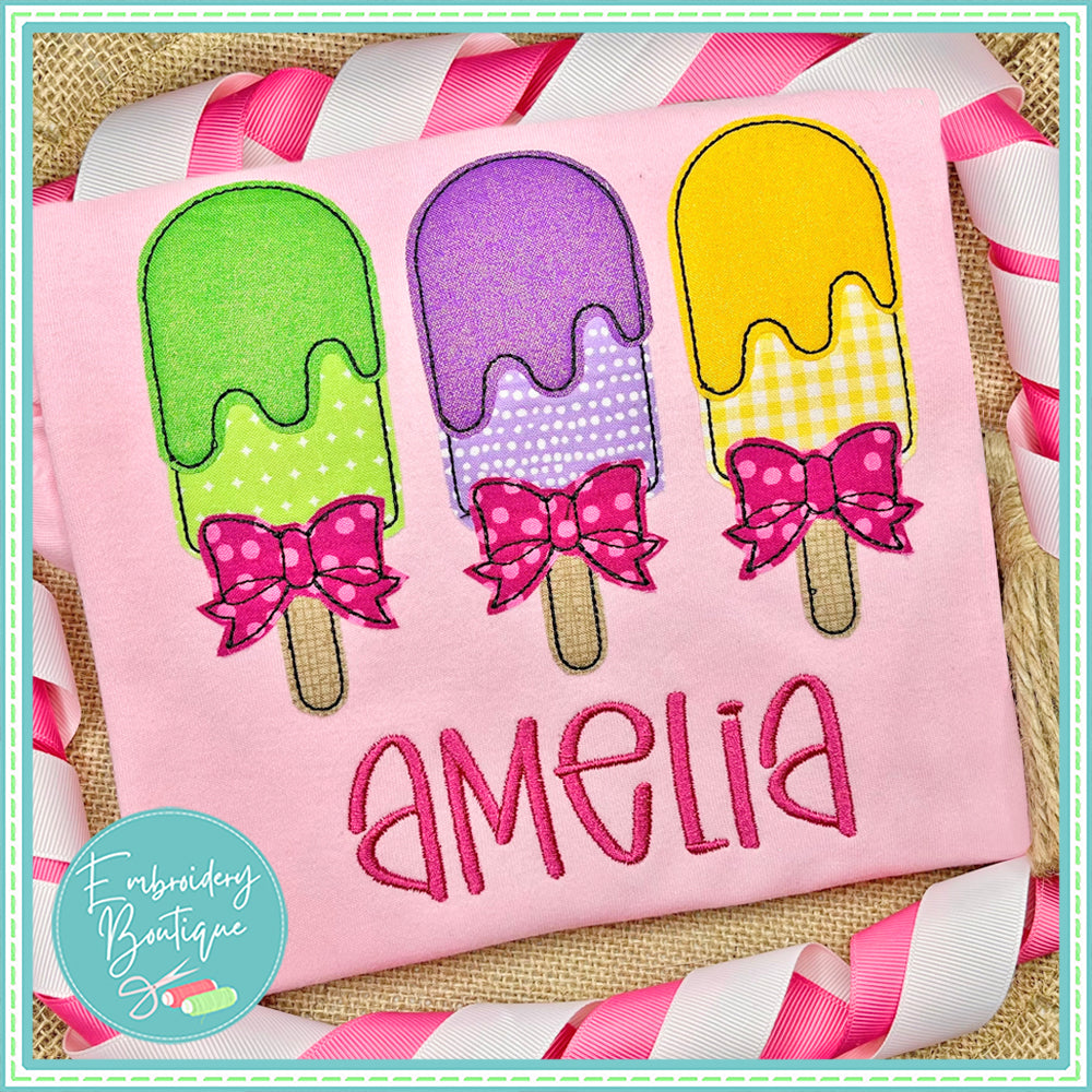 3 Popsicles Bow Bean Stitch Applique, Applique, Embroidery Boutique