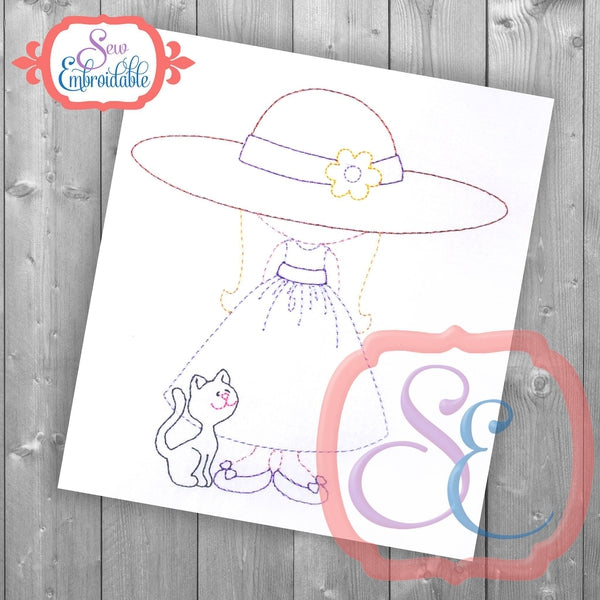Sunbonnet Sue Kitty Embroidery Design, Embroidery