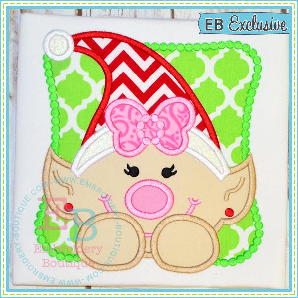 Girl Elf Peeker Applique, Applique