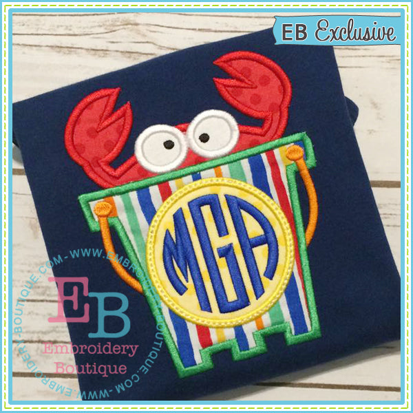 Crab Monogram Bucket Applique, Applique